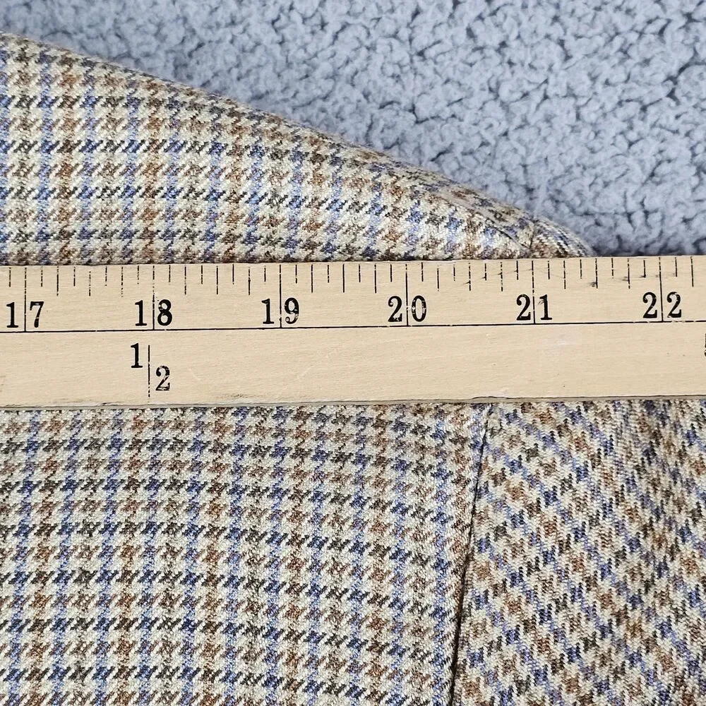 Chaps Sport Coat Blazer Mens 44S Beige Tan Beige Silk Houndstooth Two Button